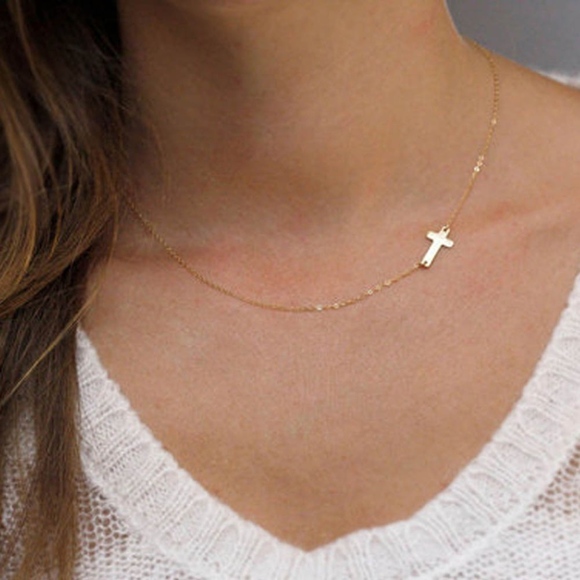 PREVIEW Dainty Gold Sideways Cross Necklace - Picture 1 of 3